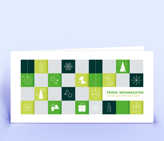 Geschäftliche Weihnachtskarte mit grünem Design "Weihnachtsquadrate" 3902