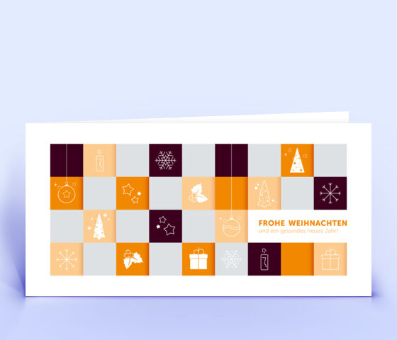 Geschäftliche Weihnachtskarte mit orangenem Design "Weihnachtsquadrate" 3904