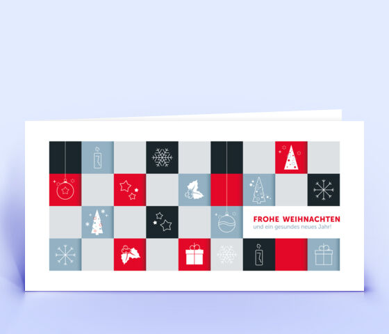 Geschäftliche Weihnachtskarte mit rotem Design "Weihnachtsquadrate" 3906