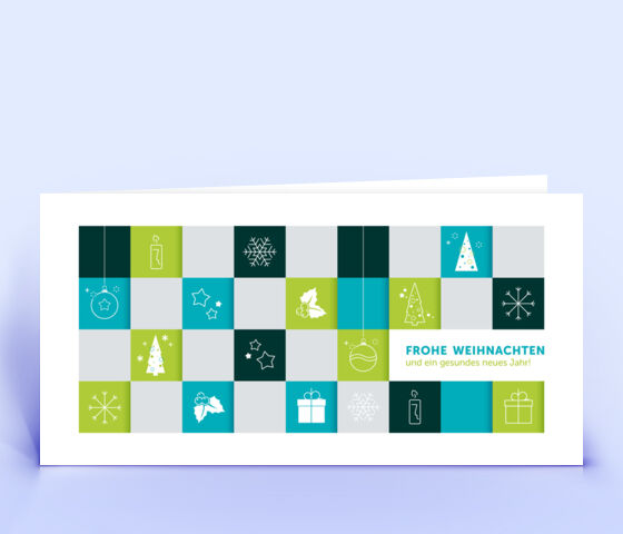 Geschäftliche Weihnachtskarte mit türkisfarbenem Design "Weihnachtsquadrate" 3908