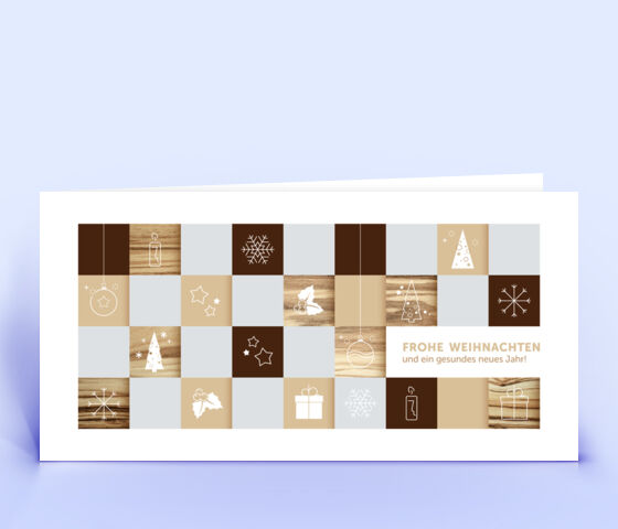 Geschäftliche Weihnachtskarte mit Holz Design "Weihnachtsquadrate" 3910