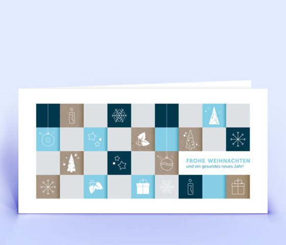 Geschäftliche Weihnachtskarte mit hellblauem Design "Weihnachtsquadrate" 3914