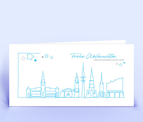 Weihnachtskarte mit Hamburg Silhouette in blau 3940