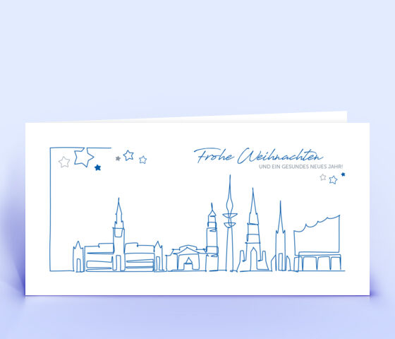 Weihnachtskarte mit Hamburg Silhouette in dunkelblau 3942