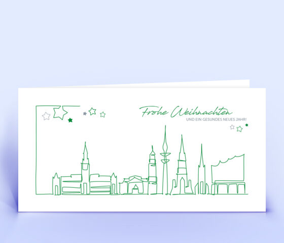 Weihnachtskarte mit Hamburg Skyline in grün 3944