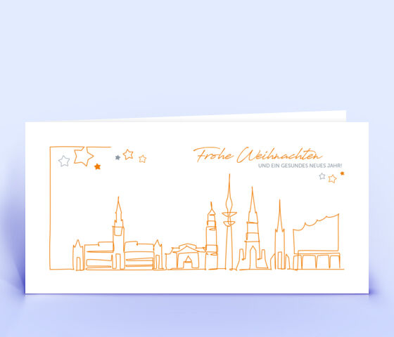 Weihnachtskarte mit Hamburg Skyline in orange 3946