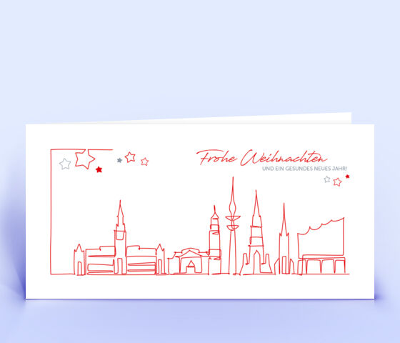 Weihnachtskarte mit Hamburg Skyline in rot 3948