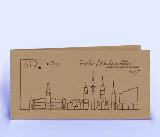 Weihnachtskarten mit Hamburg Silhouette auf braunem Design-Recyclingkarton 3952
