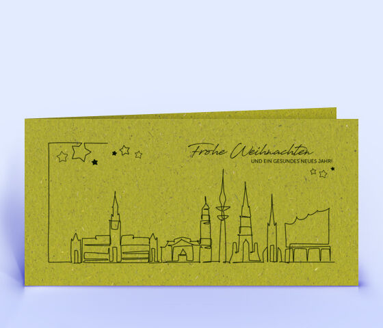 Graspapier Weihnachtskarte mit Hamburg Skyline 3956