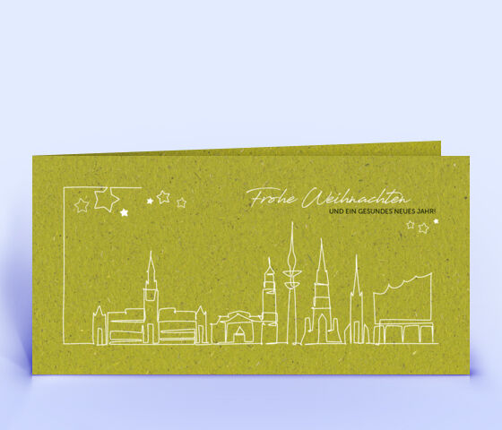 Graspapier Weihnachtskarte mit Hamburg Silhouette veredelt mit Sonderfarbe Weiß 3958