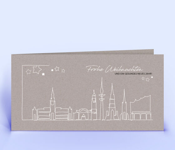 Weihnachtskarte mit Hamburg Skyline auf grauem Recyclingkarton 3962