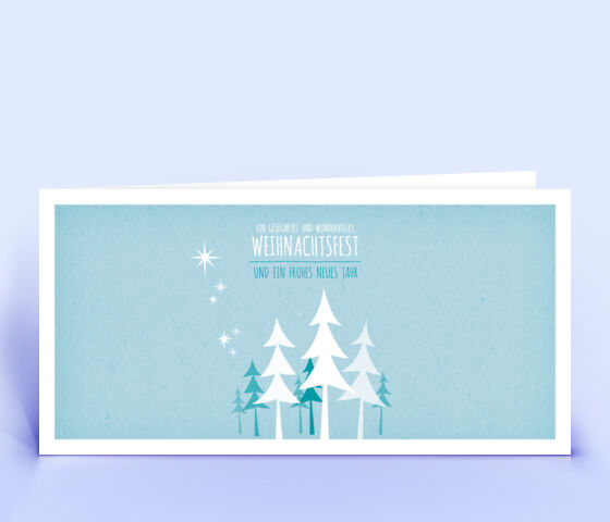 Öko Weihnachtskarte Nr. 452 hellblau mit einem Weihnachtsbaum ist mit einem verspielten Layout bedruckt.