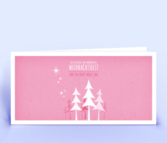 Öko Weihnachtskarte Nr. 454 pink mit Zeichnung zeigt ein märchenhaftes Design.