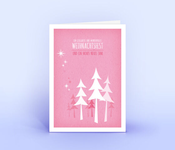 Öko Weihnachtskarten Nr. 493 pink mit handgefertigter Illustration sind mit einem verspielten Dekor verziert.