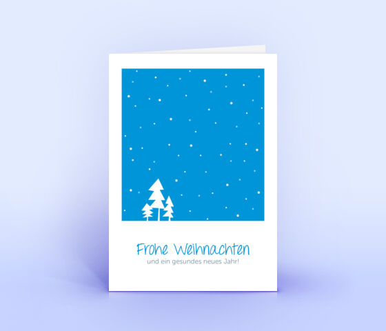 Blaue Weihnachtskarte mit Motiv "3 Bäume im Schnee" 5081