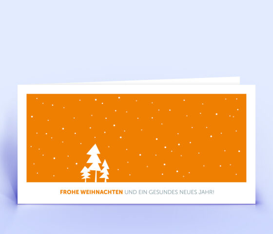 Weihnachtskarte mit Design "3 Bäume im Schnee" in orange 5084