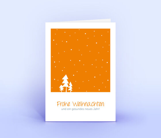 Orangene Weihnachtskarte mit Motiv "3 Bäume im Schnee" 5085