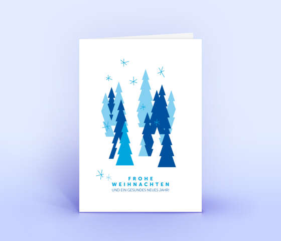 Moderne Weihnachtskarten mit blauem Design "Abstrakter Winterwald" 5171