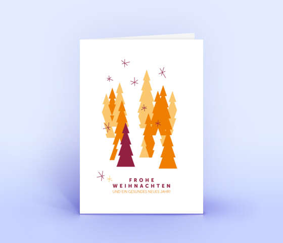 Moderne Weihnachtskarten mit orangem Design "Abstrakter Winterwald" 5175