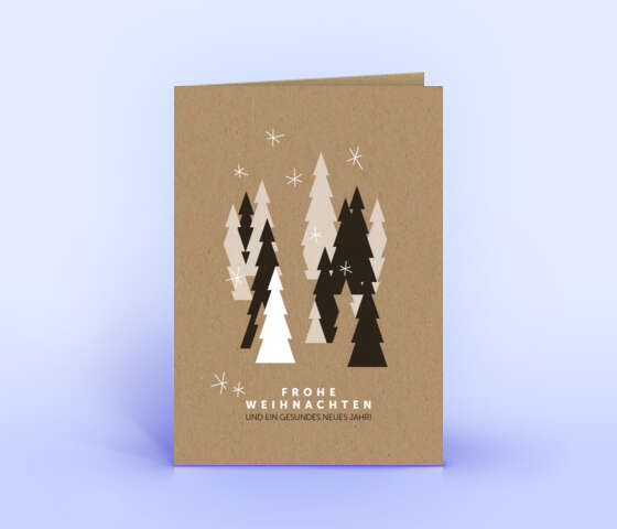 Moderne Weihnachtskarten auf Naturkarton mit Sonderfarbe Weiß veredeltem Design "Abstrakter Winterwald" 5185