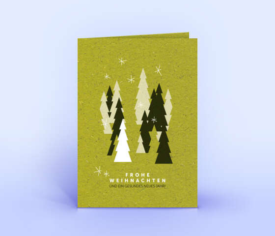 Moderne Graspapier Weihnachtskarten mit Sonderfarbe Weiß veredeltem Design "Abstrakter Winterwald" 5187