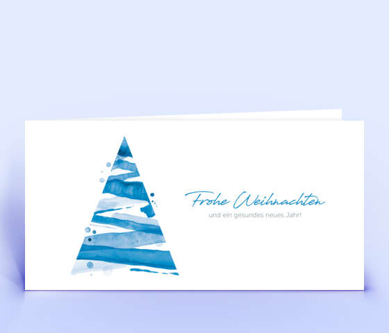 Blaue Weihnachtskarte mit Aquarell Weihnachtsbaum 5730