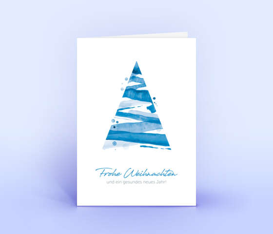 Weihnachtskarte mit blauem Aquarell Weihnachtsbaum 5731