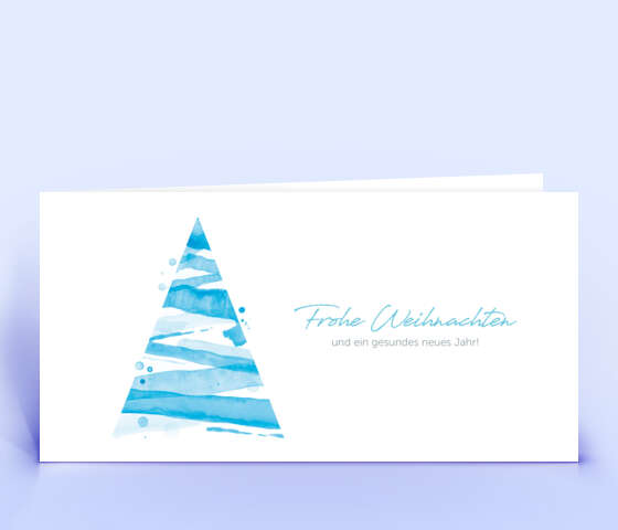 Hellblaue Weihnachtskarte mit Aquarell Weihnachtsbaum 5734