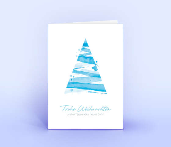 Weihnachtskarte mit eisblauem Aquarell Weihnachtsbaum 5735