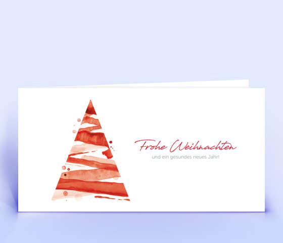 Rote Weihnachtskarte mit Aquarell Weihnachtsbaum 5736
