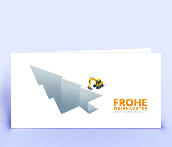 Moderne Weihnachtskarte in grau und orange mit Bagger 5788