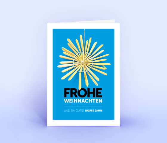 Moderne Weihnachtskarte blau mit Design "Strohstern" 5881