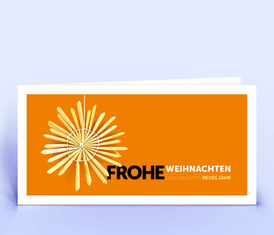 Orangene Weihnachtskarte Motiv "Strohstern" 5882