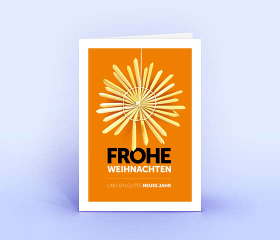Originelle Weihnachtskarte orange mit Design "Strohstern" 5883