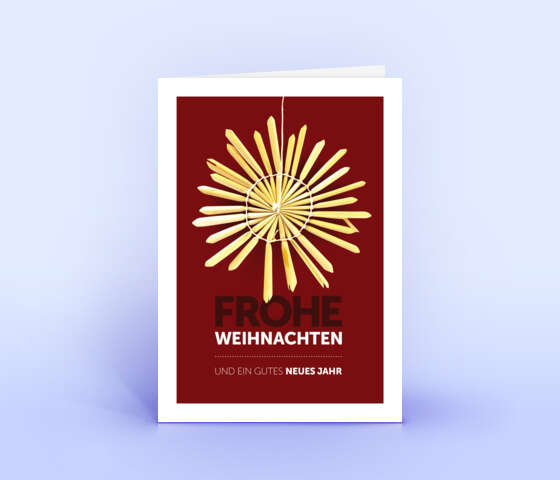 Klassische Weihnachtskarte in dunkelrot mit Design "Strohstern" 5887