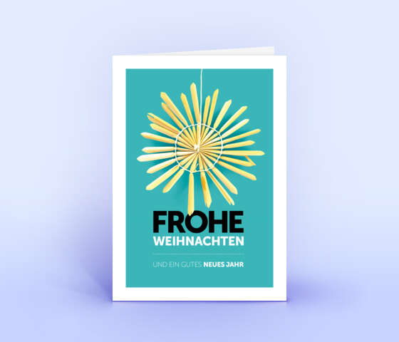Kreative Weihnachtskarte türkisfarben mit Design "Strohstern" 5889