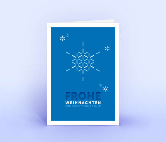 Weihnachtskarte mit stilisierter Schneeflocke auf blauem Grund 5921