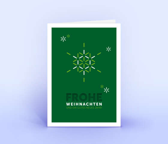 Weihnachtskarte mit stilisierter Schneeflocke auf dunkelgrünem Grund 5923