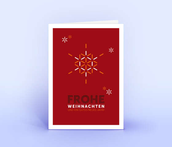 Weihnachtskarte mit stilisierter Schneeflocke auf dunkelrotem Grund 5925