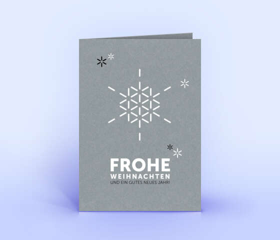 Weihnachtskarte mit stilisierter Schneeflocke auf Design-Recyclingpspier grau 5931