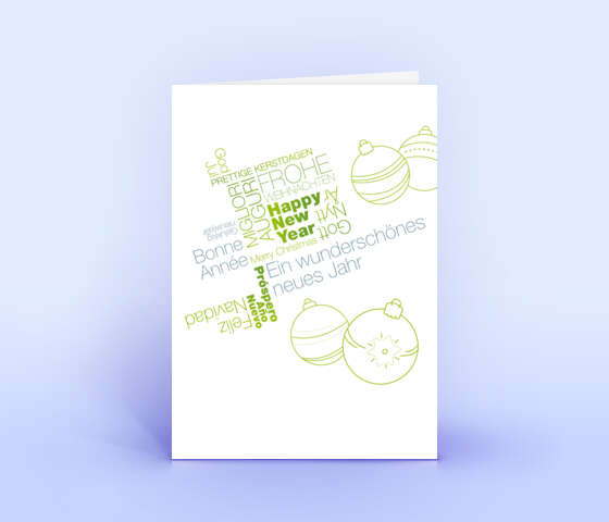 Grüne Weihnachtskarte mit internationalen Weihnachtsgrüßen als Wortwolke 5953
