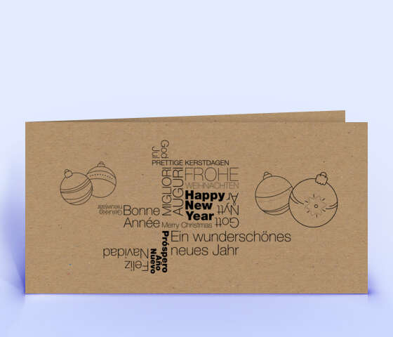 Weihnachtskarte mit mehrsprachiger Wordcloud auf Naturkarton 5960