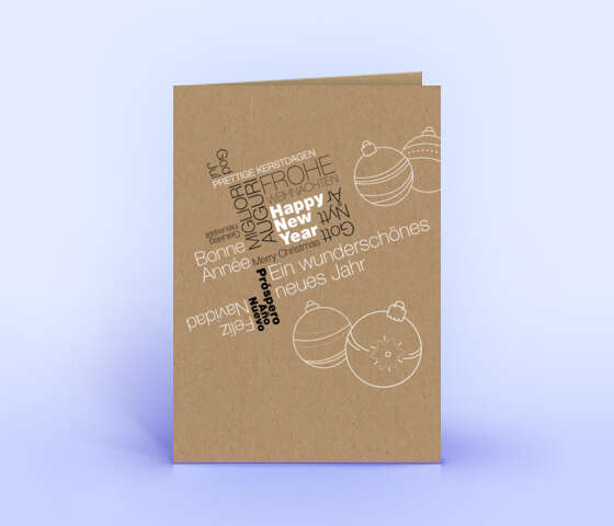 Naturpapier Weihnachtskarte mit internationalen Weihnachtsgrüßen als Wordcloud 5963