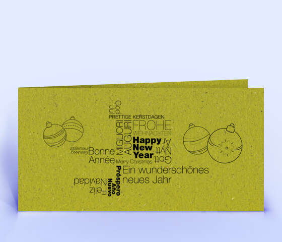 Weihnachtskarte mit mehrsprachiger Wordcloud auf Graspapier 5964
