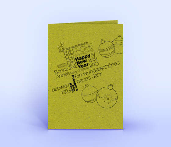 Graspapier Weihnachtskarte mit internationalen Weihnachtsgrüßen als Wordcloud 5965