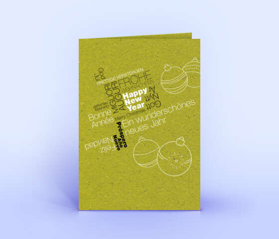 Weihnachtskarte aus Graspapier mit internationalen Weihnachtsgrüßen als Wordcloud 5967