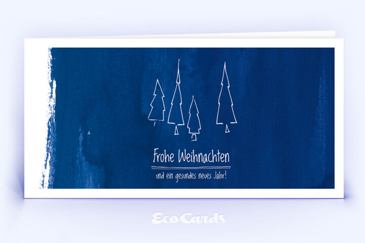 Öko Weihnachtskarte Nr. 598 dunkelblau mit handgemaltem Christbaum zeigt ein schönes Design.