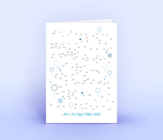 Neujahrskarte in dunkelblau mit Verbinde-die-Punkte Bildrätsel „Happy New Year” 5993