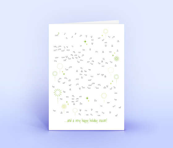 Neujahrskarte in grün mit Von-Punkt-zu-Punkt Rätsel „Happy New Year” 5995