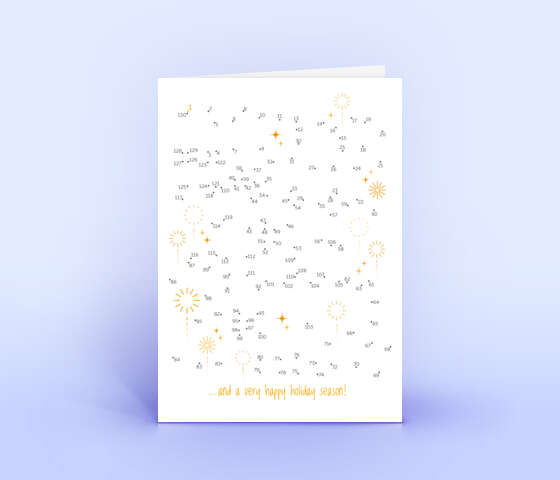 Neujahrskarte in orange mit Punkte-verbinden Rätsel „Happy New Year” 5997